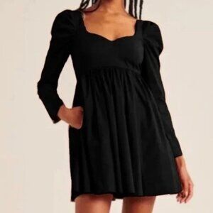 Abercrombie & Fitch Poplin Babydoll Mini Dress Black Long Sleeve